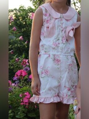 Girls Floral Pink Ruffle Romper - Brand: Doll cake Alisha romper